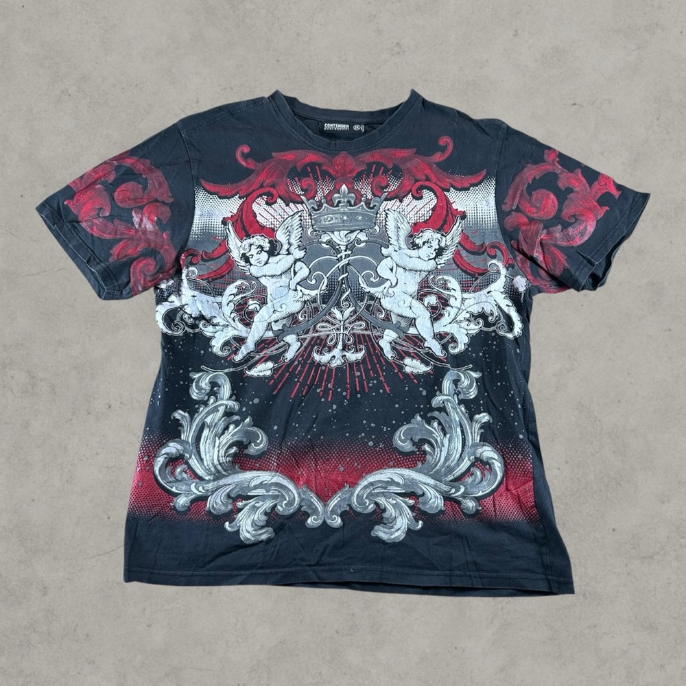 Contender Shirt Men 2XL Black Red Y2K Grunge Mallgoth Emo 2000s Cyber Grunge AOP